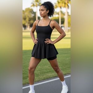 Qinsen Square Neck Workout Romper - Black Athletic Dress - Size Small